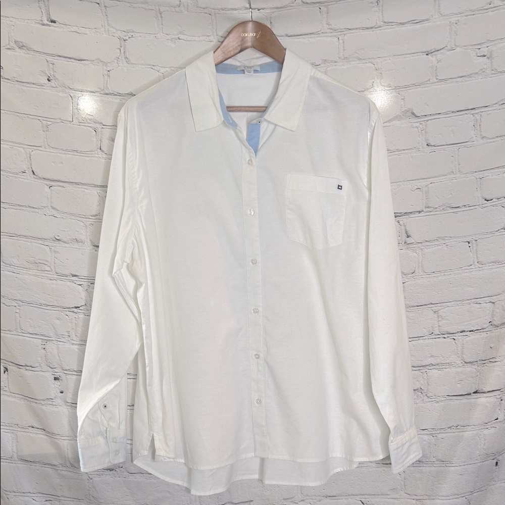 Crown & Ivy White Oxford Collared Button Down Blouse Size XXL
